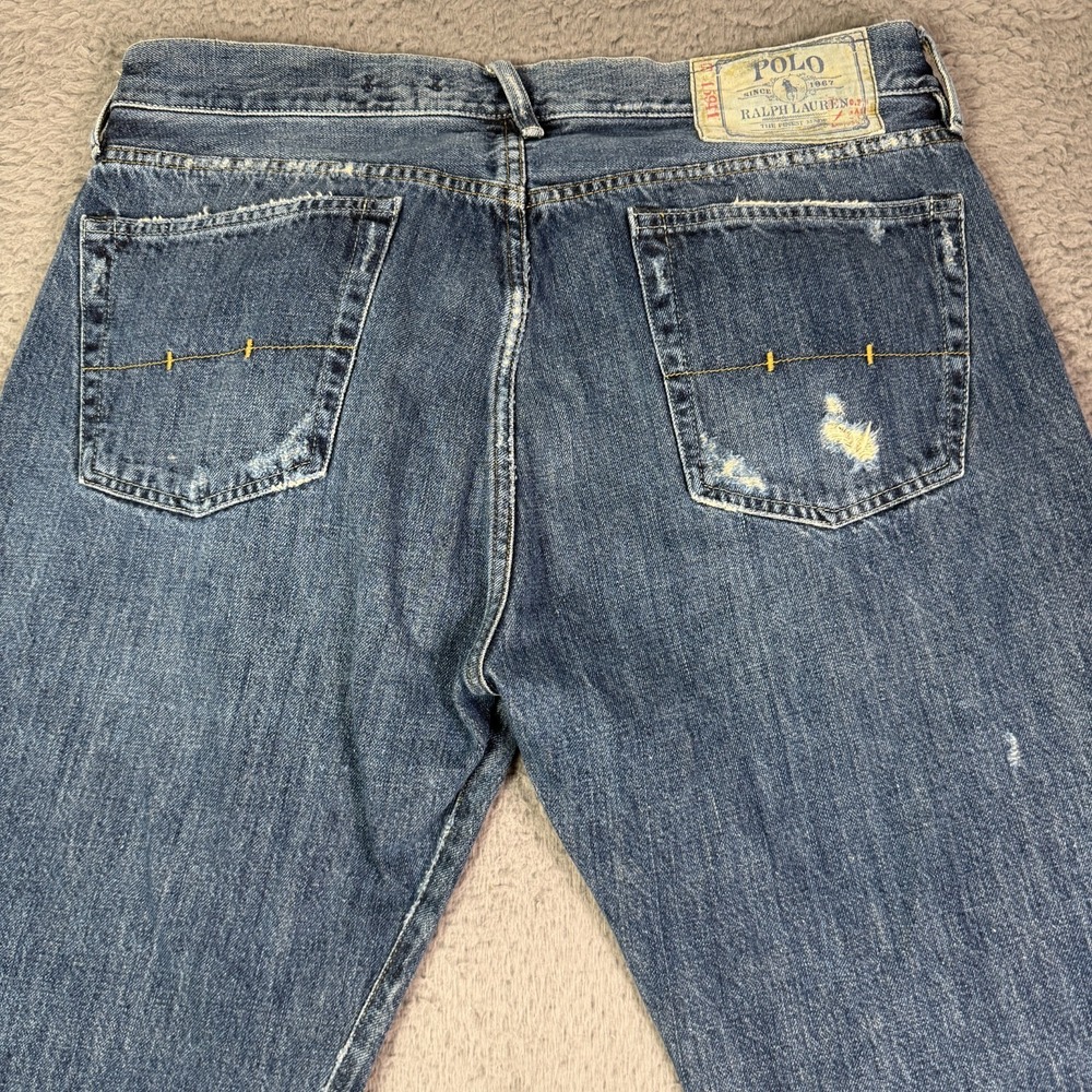 Polo Ralph Lauren Vintage 67 Distressed Jeans Mens 34x29 Blue Denim Washed - Picture 9 of 13